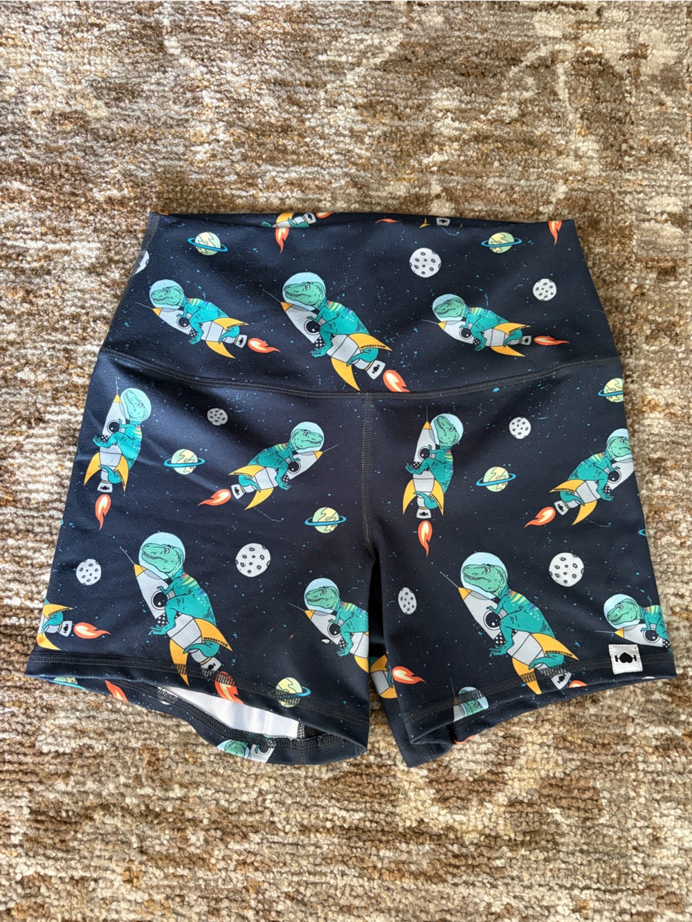 Wodbottom Space Rocket Print Athletic Shorts - Black with Teal & Yellow